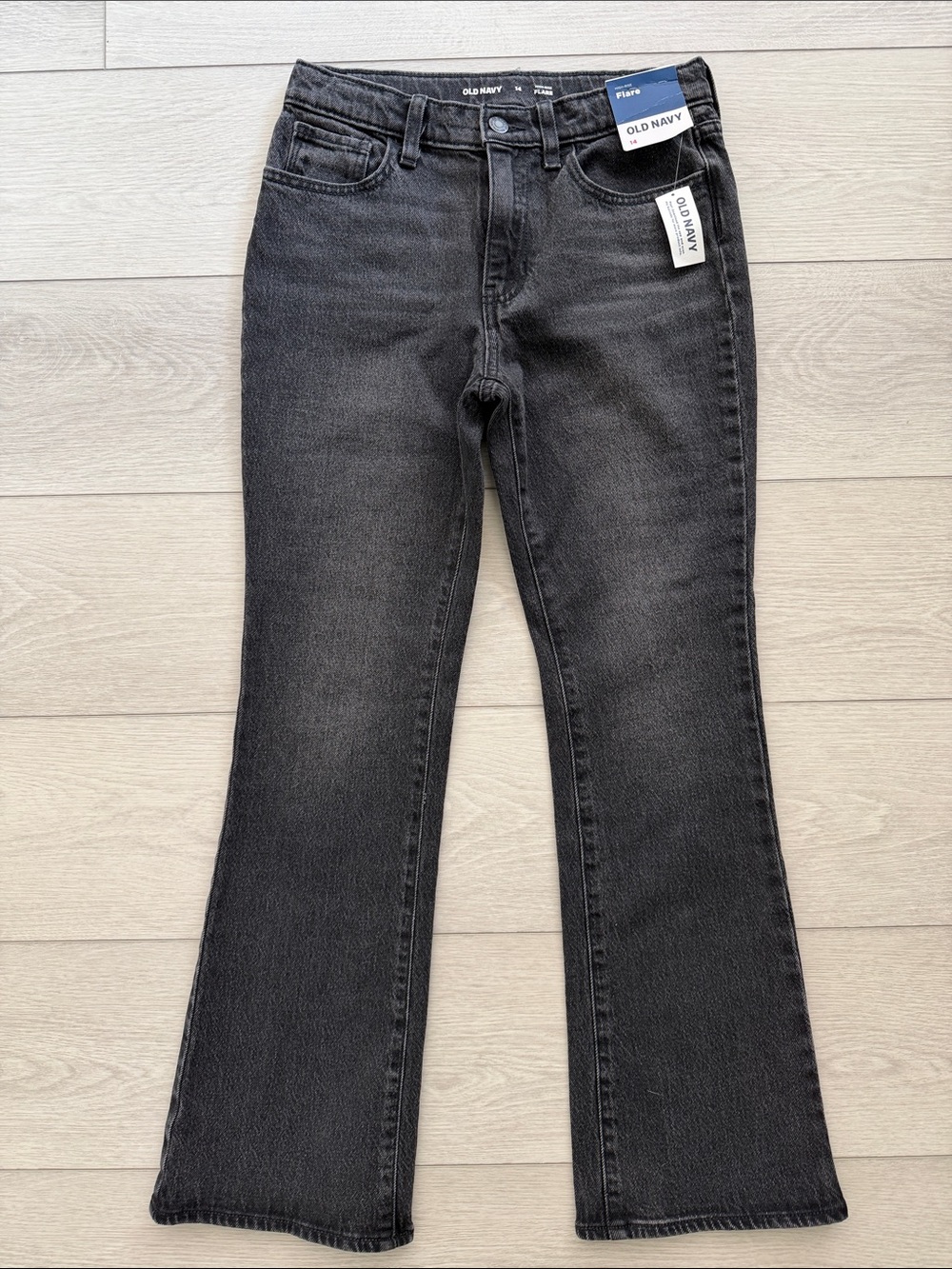 NWT Old Navy Black High-Rise Flare Jeans —  Girls Stretch Denim